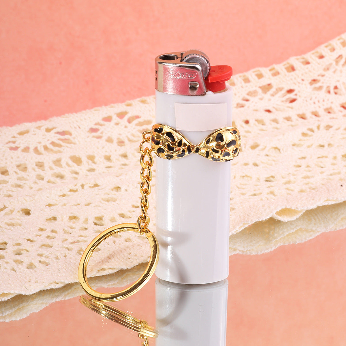 Leopard Print Bra Style Lighter Holder Keychain for BIC J6