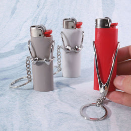 Creative Bra Shape Lighter Holder Keychain for BIC J6 – PU Leather Case