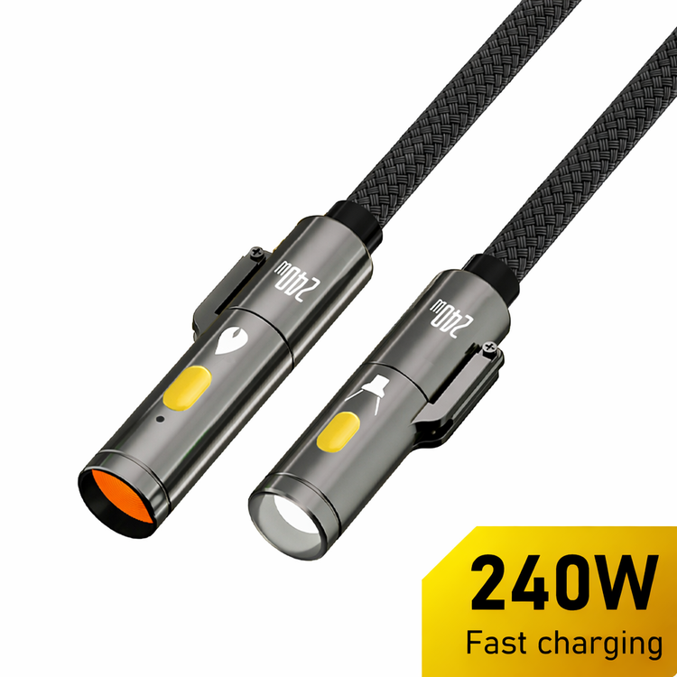 240W USB-C Fast Charging Cable – Multi Tool with Lighter & Flashlight