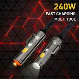 240W USB-C Fast Charging Cable – Multi Tool with Lighter & Flashlight