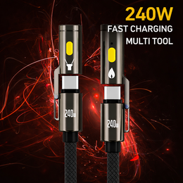 240W USB-C Fast Charging Cable – Multi Tool with Lighter & Flashlight