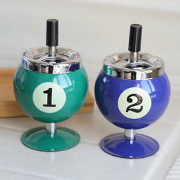 Billiard Metal Ashtray with Lid – Anti-Flying Ash Desktop Ash Tray