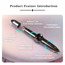 Spinner Pen Lighter – 3-in-1 Kerosene Flint Multi Tool