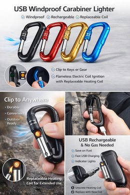 Carabiner USB Windproof Lighter – Rechargeable Electric Coil Igniter
